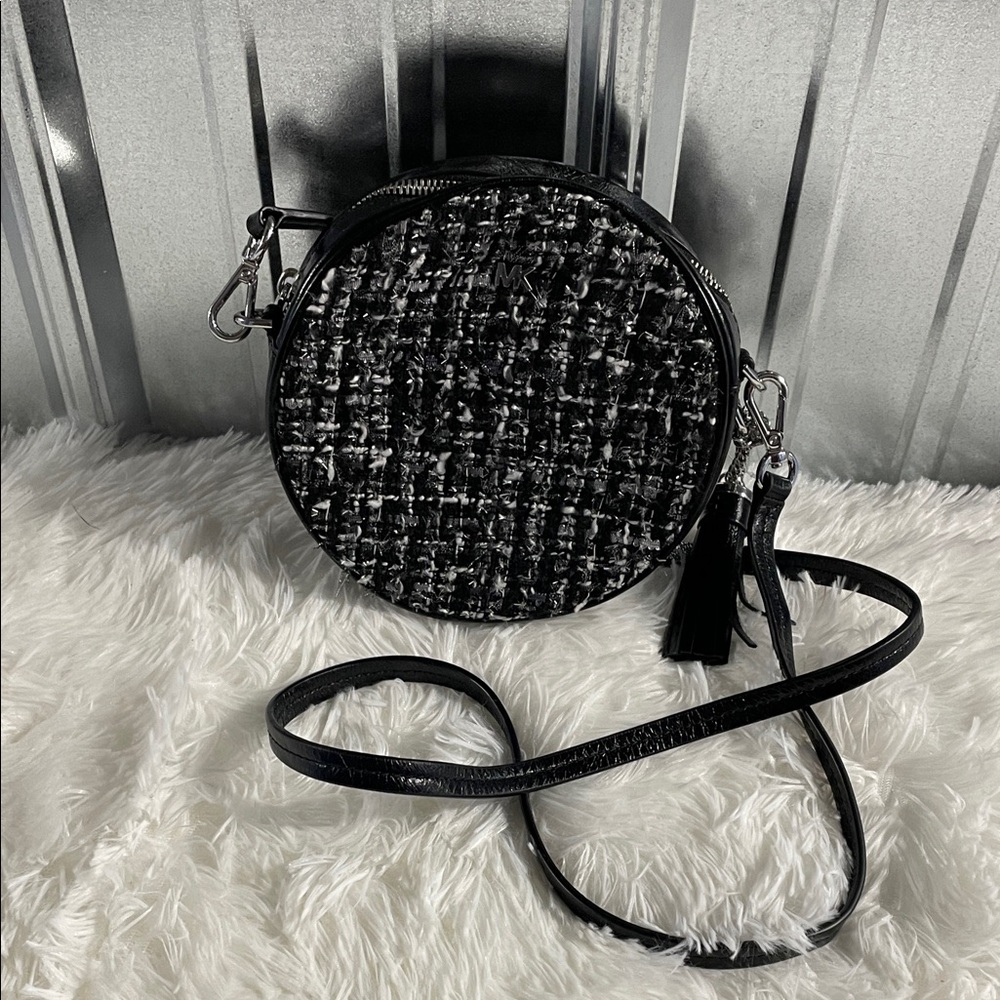 Michael Kors Black and White Round Crossbody Bag